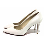 Светлобежови дамски обувки с висок ток, естествена кожа - елегантни обувки за целогодишно ползване N 100021227