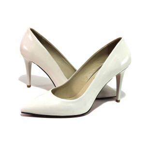 Светлобежови анатомични дамски обувки с висок ток, естествена кожа - елегантни обувки за целогодишно ползване N 100021227