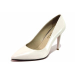 Светлобежови дамски обувки с висок ток, естествена кожа - елегантни обувки за целогодишно ползване N 100021227