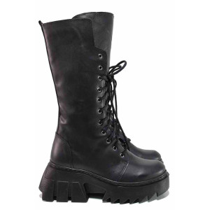 Черни дамски ботуши, естествена кожа - всекидневни обувки за есента и зимата N 100021230