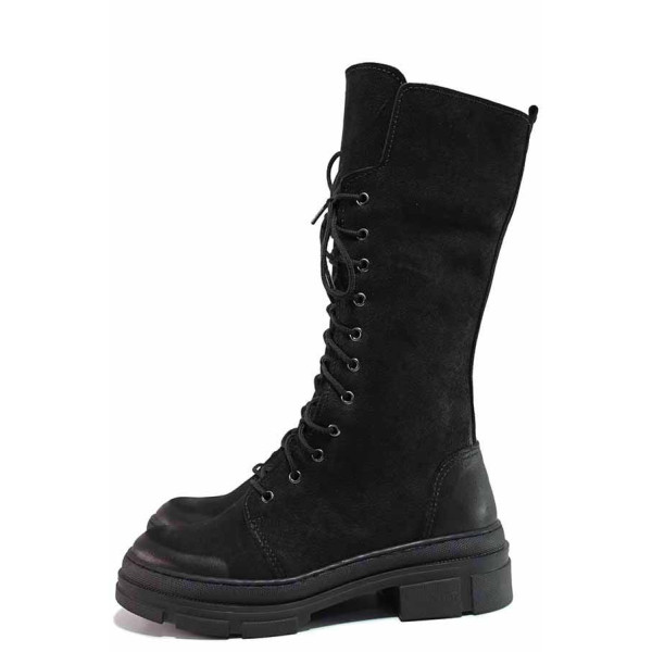 Черни дамски ботуши, естествена кожа - ежедневни обувки за есента и зимата N 100021264