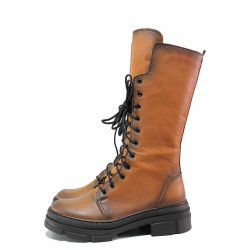 Кафяви анатомични дамски ботуши, естествена кожа - всекидневни обувки за есента и зимата N 100021263