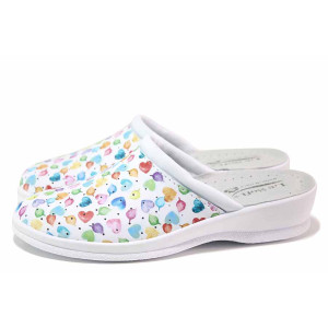 Бели анатомични дамски чехли, здрава еко-кожа - всекидневни обувки за целогодишно ползване N 100020305