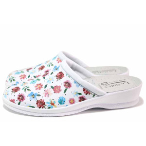 Бели анатомични дамски чехли, здрава еко-кожа - ежедневни обувки за целогодишно ползване N 100020306