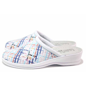 Бели анатомични дамски чехли, здрава еко-кожа - всекидневни обувки за целогодишно ползване N 100020307