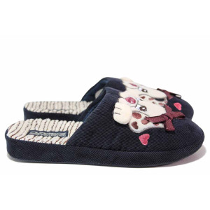 ТъмноСини анатомични домашни чехли, текстилна материя - всекидневни обувки за есента и зимата N 100020455