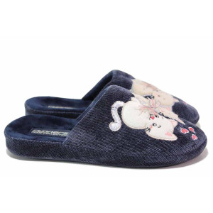 Тъмносини домашни чехли, текстилна материя - ежедневни обувки за есента и зимата N 100020461