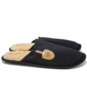 Черни анатомични домашни чехли, текстилна материя - ежедневни обувки за есента и зимата N 100020473