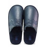ТъмноСини анатомични домашни чехли, здрава еко-кожа - ежедневни обувки за есента и зимата N 100020478