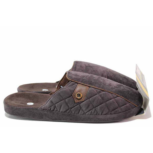 Кафяви анатомични домашни чехли, текстилна материя - всекидневни обувки за есента и зимата N 100020483