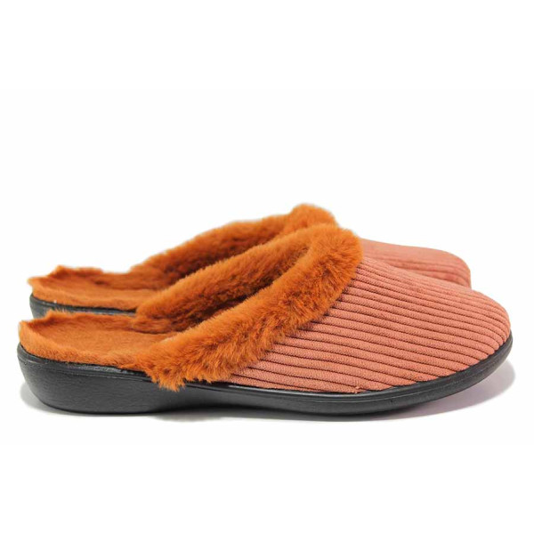 Оранжеви анатомични домашни чехли, текстилна материя - всекидневни обувки за целогодишно ползване N 100020516