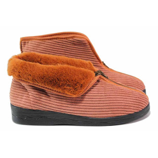 Оранжеви анатомични домашни чехли, текстилна материя - равни обувки за целогодишно ползване N 100020521