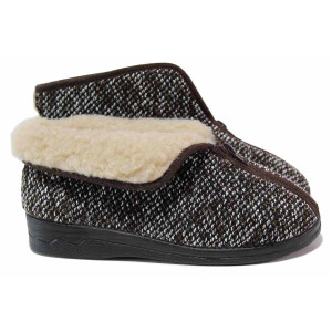 Кафяви анатомични домашни чехли, текстилна материя - равни обувки за целогодишно ползване N 100020524