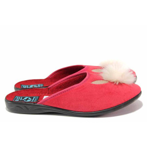 Червени анатомични домашни чехли, текстилна материя - всекидневни обувки за целогодишно ползване N 100020537