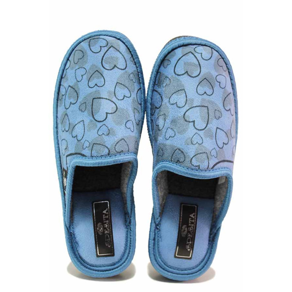Сини анатомични домашни чехли, текстилна материя - всекидневни обувки за есента и зимата N 100021062