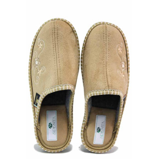 Бежови анатомични домашни чехли, текстилна материя - всекидневни обувки за есента и зимата N 100021225