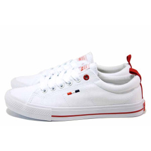 Бели тинейджърски маратонки, текстилна материя - спортни кецове за пролетта и лятото N 100019751