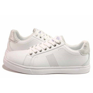 Бели спортни дамски обувки, здрава еко-кожа - спортни кецове за пролетта и лятото N 100019745