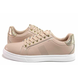 Розови спортни дамски обувки, здрава еко-кожа - спортни кецове за пролетта и лятото N 100019746