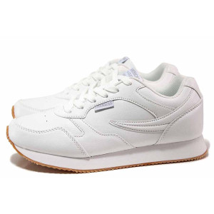 Бели дамски маратонки, здрава еко-кожа - спортни обувки за пролетта и лятото N 100019822