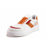 Оранжеви спортни дамски обувки, здрава еко-кожа - спортни обувки за пролетта и лятото N 100019854