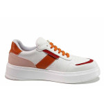 Оранжеви спортни дамски обувки, здрава еко-кожа - спортни обувки за пролетта и лятото N 100019854
