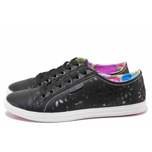 Черни спортни дамски обувки, здрава еко-кожа - спортни кецове за пролетта и лятото N 100019964