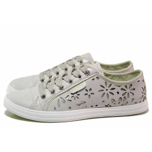 Светлосиви спортни дамски обувки, здрава еко-кожа - спортни обувки за пролетта и лятото N 100019965