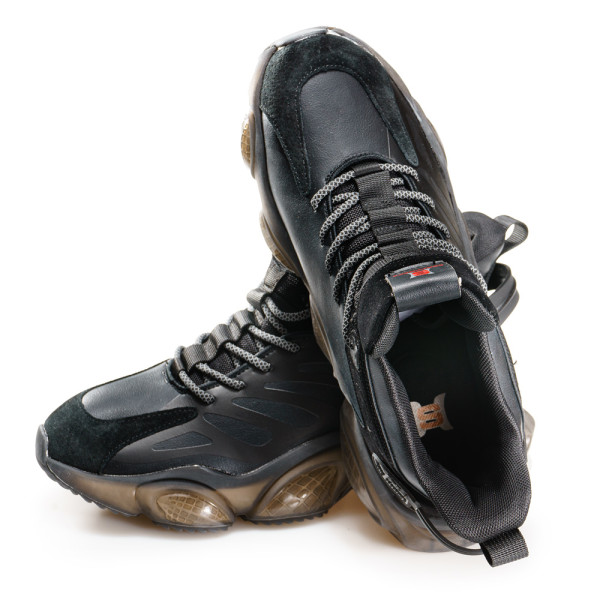 Черни мъжки маратонки, еко-кожа и велурена кожа - спортни обувки за целогодишно ползване N 100020904