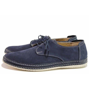 Сини анатомични анатомични мъжки обувки, естествена кожа перфорирана - всекидневни обувки за пролетта и лятото N 100019930