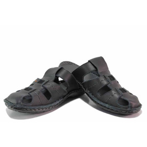 Черни анатомични мъжки чехли, естествена кожа - ежедневни обувки за лятото N 100020119