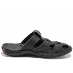 Черни анатомични мъжки чехли, естествена кожа - ежедневни обувки за лятото N 100020119