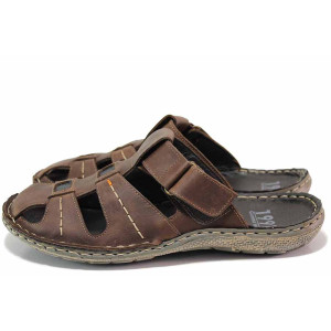 Кафяви анатомични мъжки чехли, естествена кожа - всекидневни обувки за лятото N 100020120