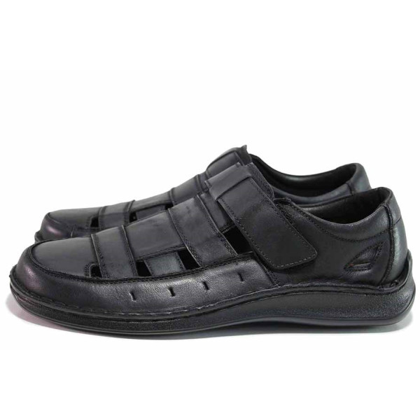Черни анатомични мъжки сандали, естествена кожа - ежедневни обувки за лятото N 100020121