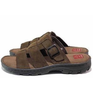 Кафяви анатомични мъжки чехли, естествен набук - ежедневни обувки за лятото N 100020125