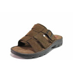 Кафяви анатомични мъжки чехли, естествен набук - ежедневни обувки за лятото N 100020125