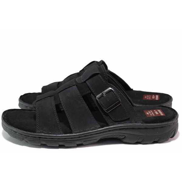 Черни анатомични мъжки чехли, естествен набук - всекидневни обувки за лятото N 100020126