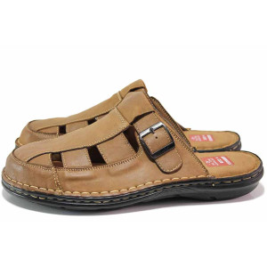 Кафяви анатомични мъжки чехли, естествена кожа - всекидневни обувки за лятото N 100020128