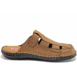 Кафяви анатомични мъжки чехли, естествена кожа - всекидневни обувки за лятото N 100020128