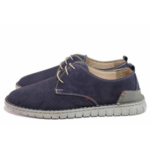 Сини анатомични анатомични мъжки обувки, естествена кожа перфорирана - всекидневни обувки за пролетта и лятото N 100020302