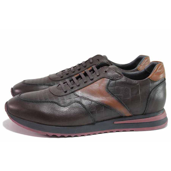 Кафяви мъжки спортни обувки, анатомични, естествена кожа - спортни обувки за пролетта и есента N 100020432