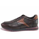 Кафяви мъжки спортни обувки, анатомични, естествена кожа - спортни обувки за пролетта и есента N 100020432