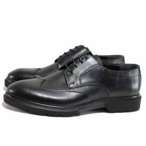 Черни анатомични мъжки обувки, естествена кожа - елегантни обувки за целогодишно ползване N 100020505