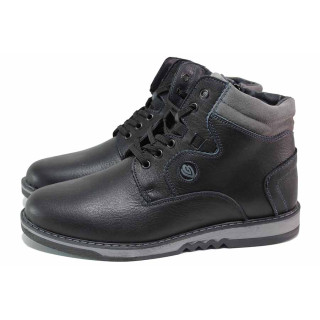 Черни анатомични мъжки боти, естествена кожа - ежедневни обувки за есента и зимата N 100020724