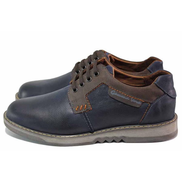 Сини анатомични мъжки обувки, естествен набук - ежедневни обувки за есента и зимата N 100020726