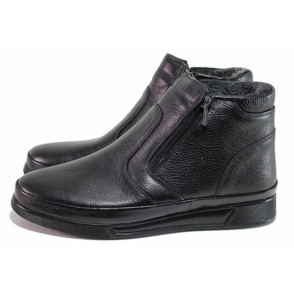 Черни мъжки боти, анатомични, естествена кожа - всекидневни обувки за есента и зимата N 100021000