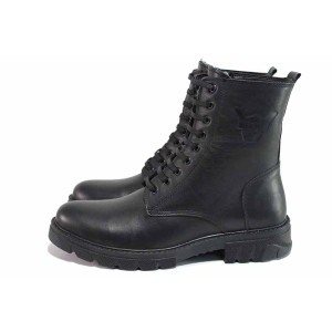 Черни мъжки боти, анатомични, естествена кожа - всекидневни обувки за есента и зимата N 100021228