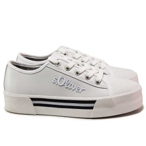 Бели анатомични спортни дамски обувки, здрава еко-кожа - спортни обувки за целогодишно ползване N 100019189