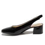 Черни анатомични дамски обувки със среден ток, лачена естествена кожа - ежедневни обувки за пролетта и лятото N 100019188