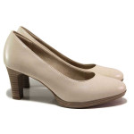 Бежови дамски обувки с висок ток, естествена кожа - ежедневни обувки за целогодишно ползване N 100019187